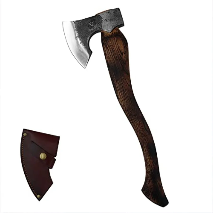 

Camping Axe - 21 inches Chopping Axe for Wood Splitting and Kindling 1055 High Carbon Steel and Beech Wooden Handle with Leathe