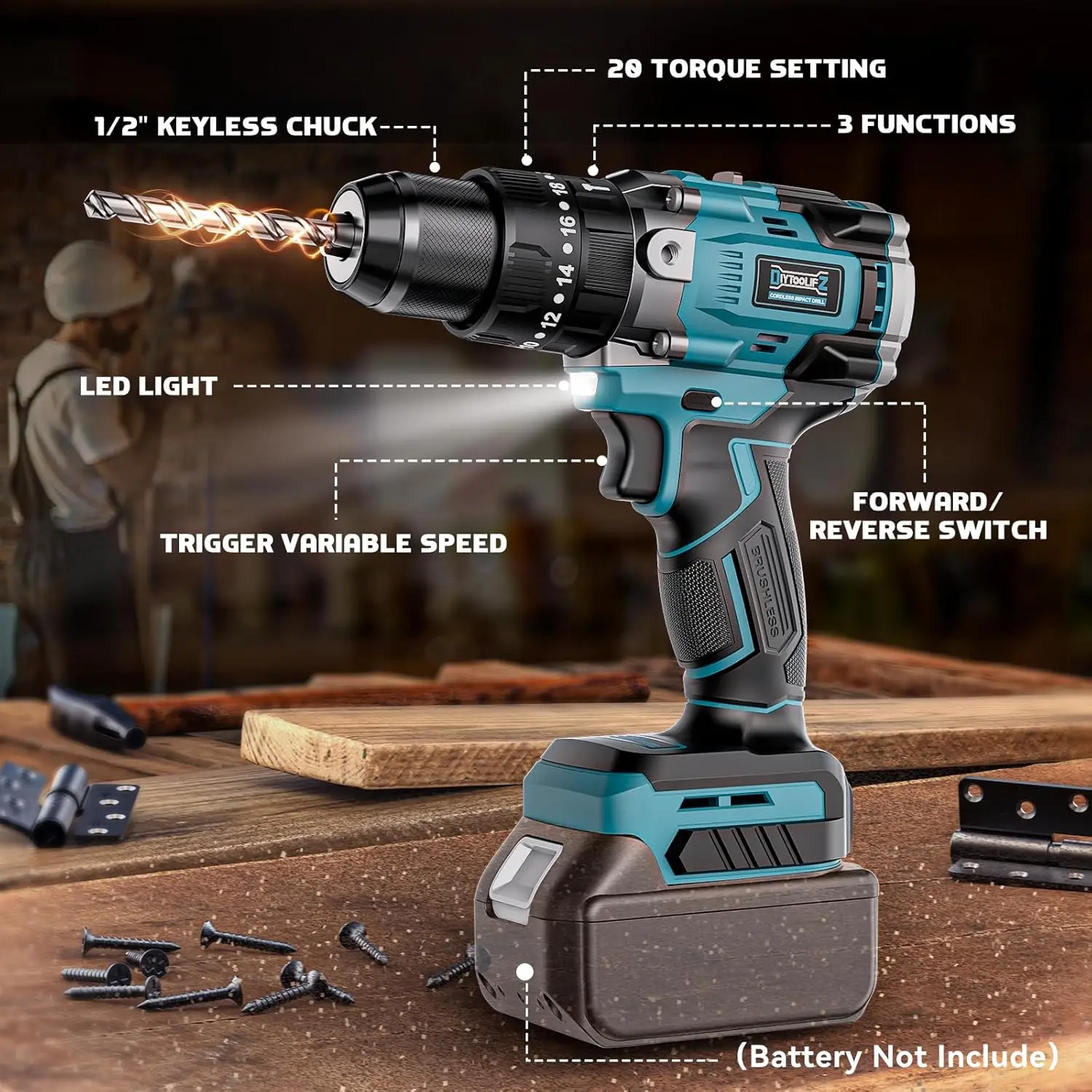 

Аккумуляторная дрель для Makita 18 в, аккумулятор: 3 режима, набор инструментов для электрической дрели, беспроводной ударный патрон 1/2 дюйма