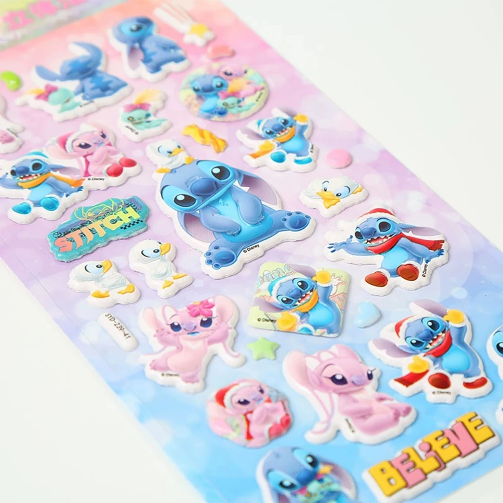 

4pcs Disney Cartoon Stitch Bubble Stickers Funny Decoration Toy Decals for Skateboard Guitar Phone Car DIY Cute 3D Puffy Sticker