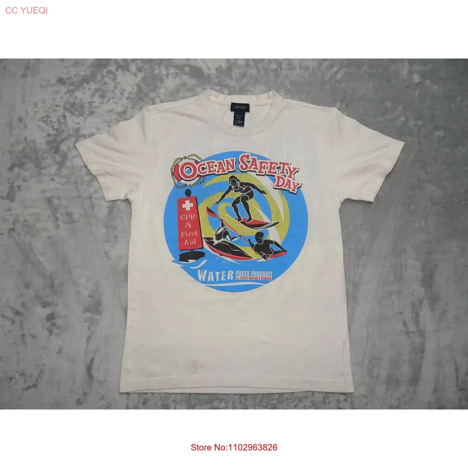 Camiseta IZOD PerformX Ocean Safety Day para hombre, blanca, talla XS, para surf, vela, kayak, de doble cara, estilo vintage, lavada, elástica y transpirable