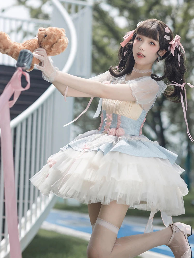 Oryginalna Lolita Rose Peach Cute Sweet Girl Dress Song Dress Cos Japanese Girl Loli Tea Party Jsk Princess Dress