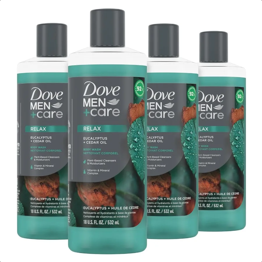 

Dove Men+Care Body Wash Эвкалипт + Кедровое масло, 4 шт., для восстановления кожи в душе с очищающими средствами на основе растений и увлажняющими средствами
