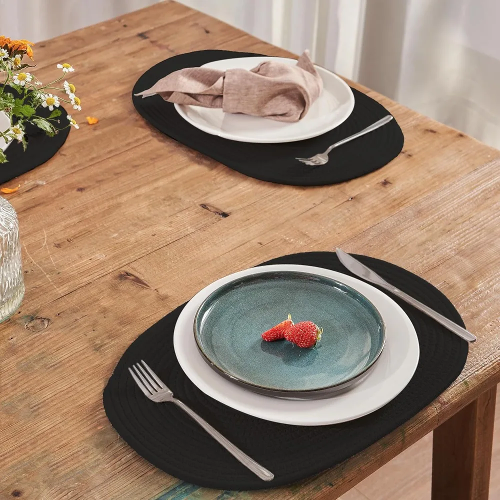 Набор из 6 овальных тканых салфеток в стиле бохо - декор для кухни в фермерском доме, моющиеся коврики для стола ручной работы для столовой