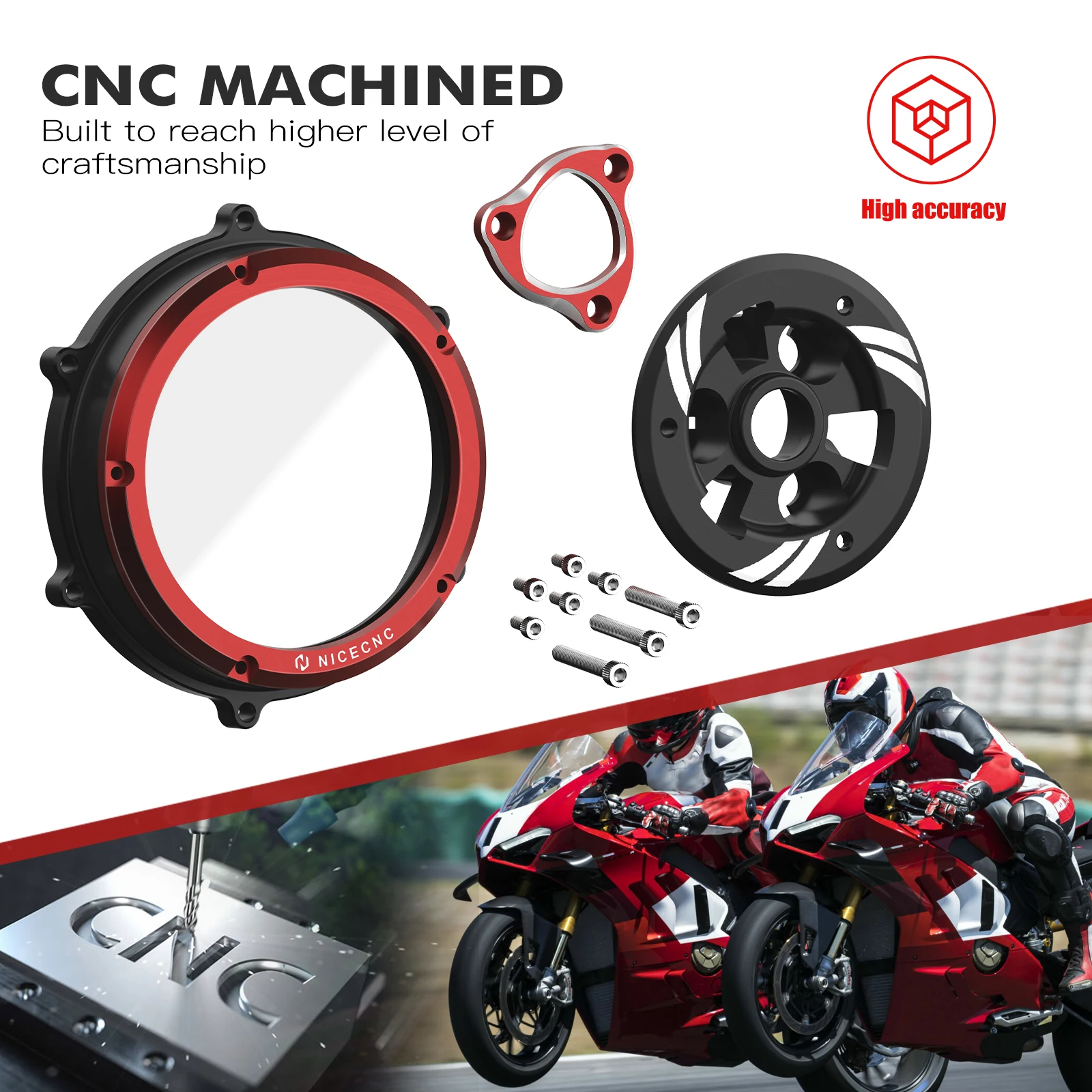 NICECNC Engine Clear Clutch Cover For Ducati Panigale 959 1199 1299 R/S 955 V2 20-24 1299 Panigale/S 15-17 1199 Panigale S R