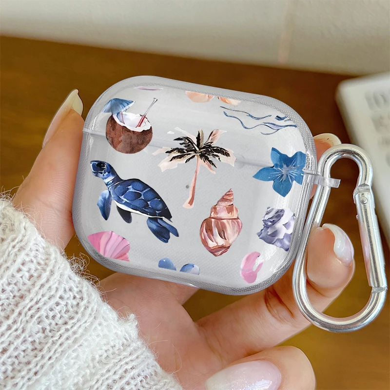 

Cute Tropical & Marine Animal Print Earphone Case for Airpods 4/3/2/1 Earbuds Case for AirPods Pro 2/Pro 3/Pro Protective Cover