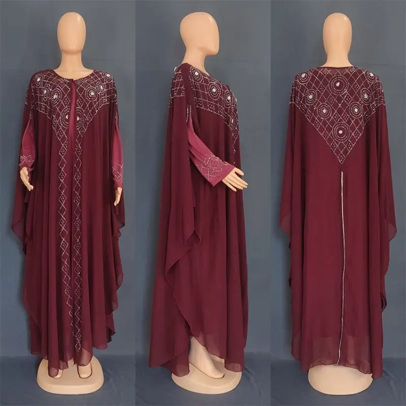 Imagem -05 - Africano Robe Vestido de Pérola Chiffon Muçulmano Abaya 2023 Nova Roupa Islâmica para Mulher Kaftan Femme Musulman Caftan Luxo Tamanho Grande