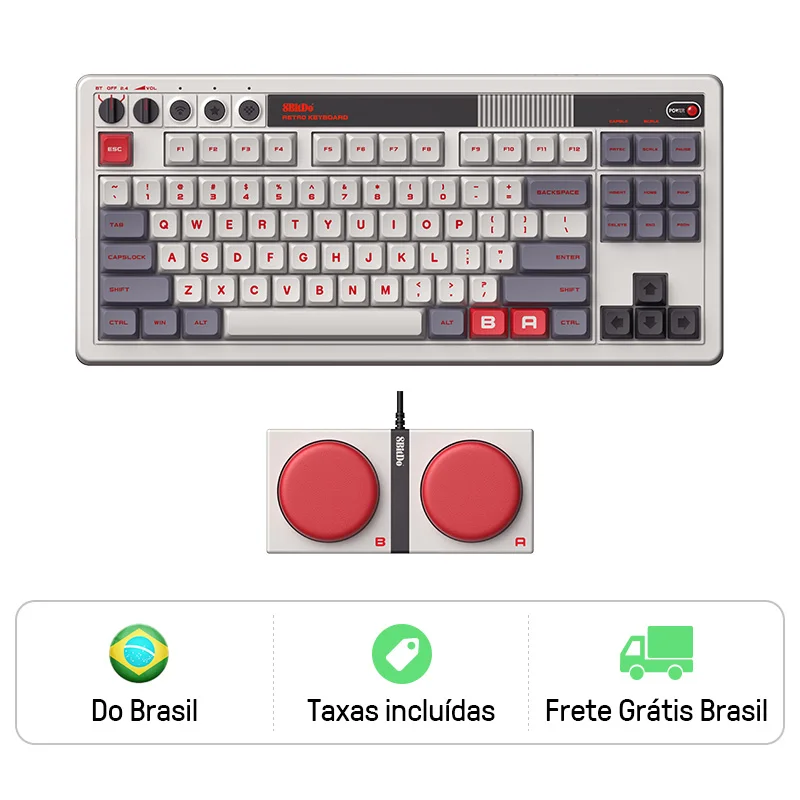 لوحة مفاتيح ميكانيكية 8BitDo Retro، لوحة مفاتيح ألعاب BT/2.4G/USB-C قابلة للتبديل السريع مع 87 مفتاحًا، أزرار مزدوجة قابلة للبرمجة للغاية