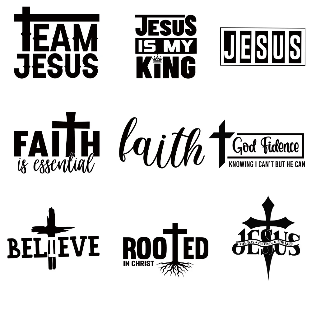 9 peice Black Letter Jesus Heat Transfer DIY for Bag Clothes Iron on Transfers T Shirt Thermo Stickers Personalised Tops Patch