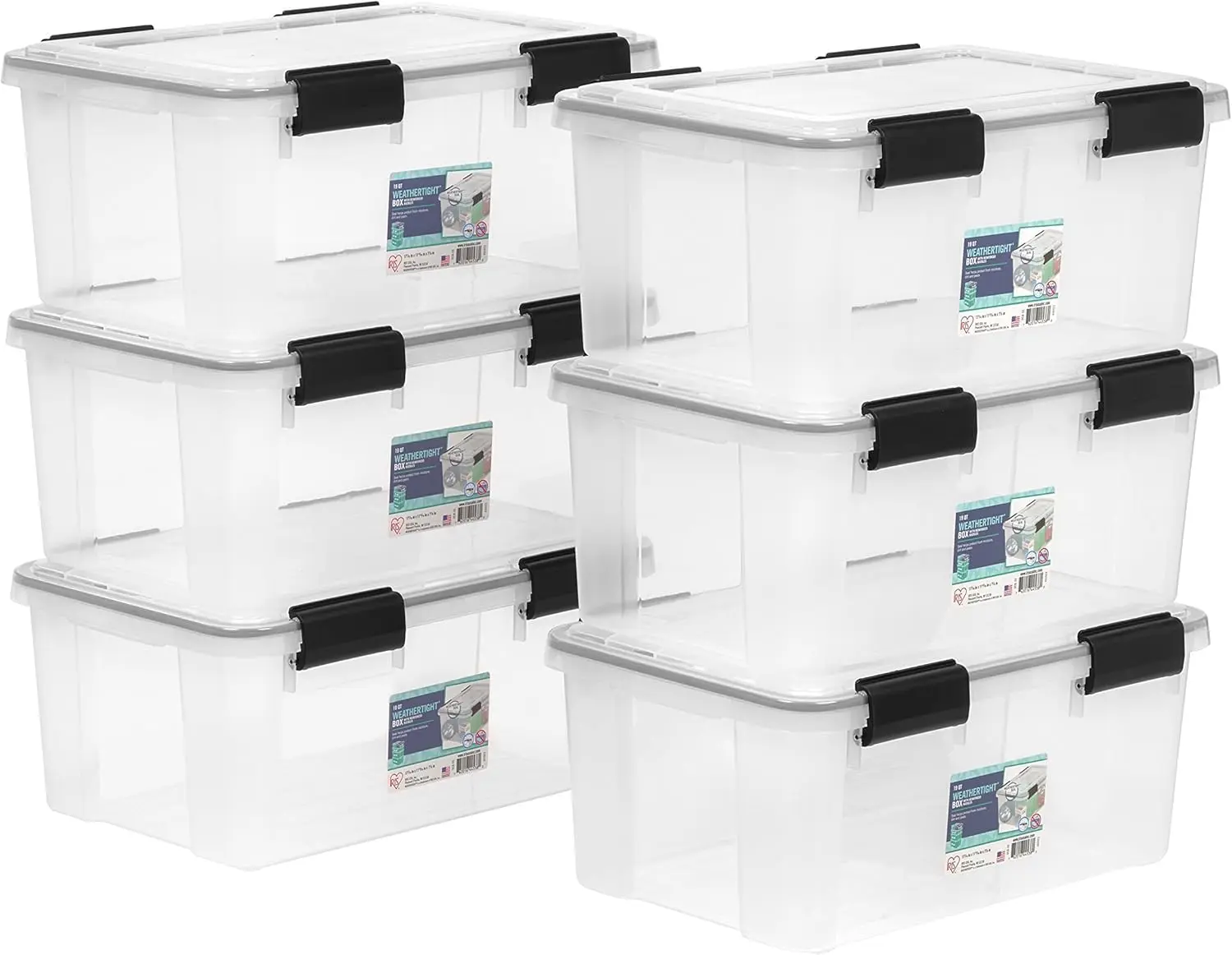 

19 Qt Stackable Storage Bins with Lids, 6-Pack BPA-Free Plastic Gasket Box, Tight Seal & Nestable Tote Tub - Clear/Black