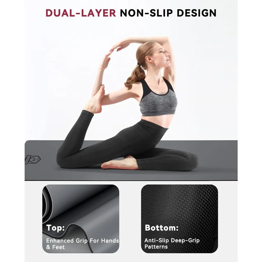 سجادة يوجا كبيرة مقاس 72 × 30 - بساط تمرين غير قابل للانزلاق بطبقة مزدوجة سميكة 5 مم مع امتصاص عالي للصدمات وجزء سفلي مطاطي للاستقرار
