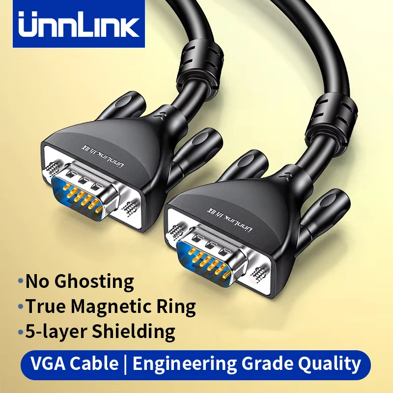 

Unnlink Engineering VGA Cable, 4+5 Tinned Copper Wire Core, 15 Pin, Magnetic Ring for Server Industrial PC Surveillance Recorder