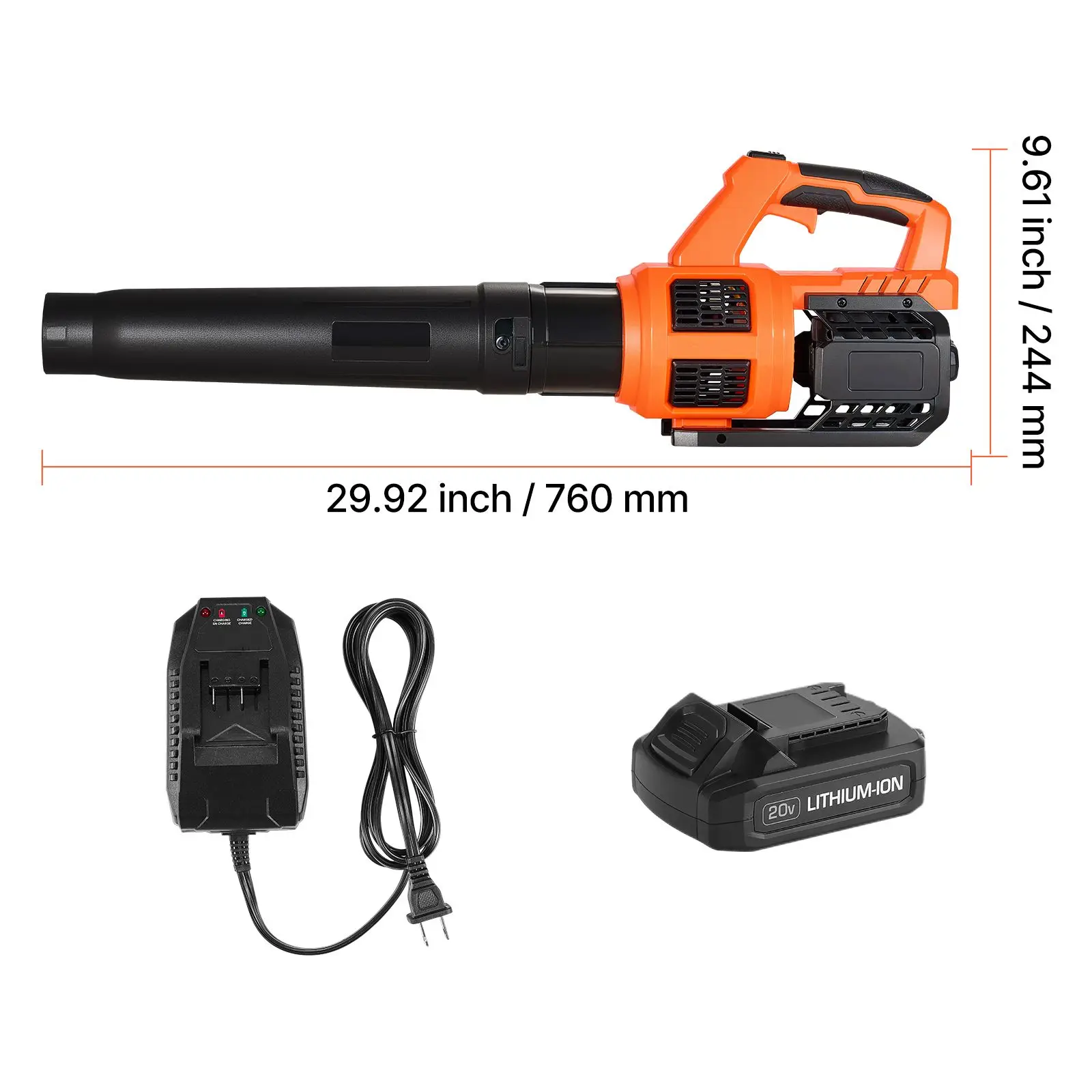 Cordless Leaf Blower, 20V Powerful Electric with 2.0Ah Battery, Fast Charging & Quiet Operation, 2 Speed Control, 450 CFM/110
