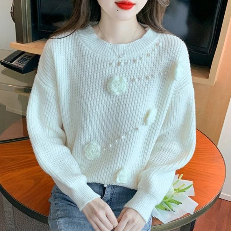 

Осенние и зимние свободные женские пуловеры, базовая одежда для работы, повседневная одежда, оригинальный женский вязаный свитер с длинным рукавом 2025 г.