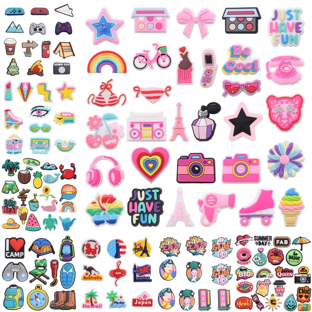 

8Sets Summer Day Camp Country Have Fun Good Vibes Watermelon PVC Shoe Charms Decorations for DIY Bracelets Sandals Accessories