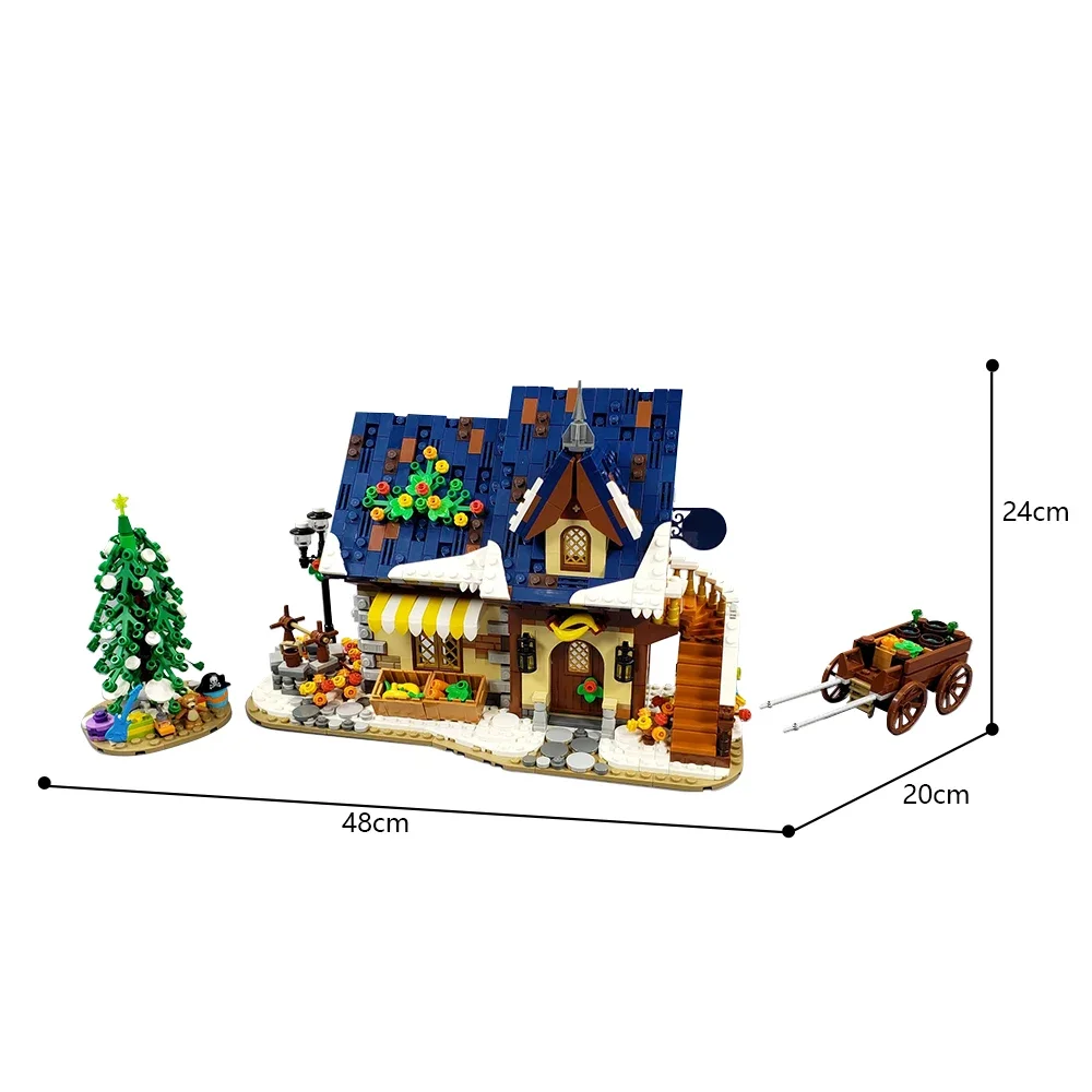 MOC Street View Modular Winter Grocer Village Building Blocks Set Winter Store winter church Model Toys for Kids Christmas Gifts