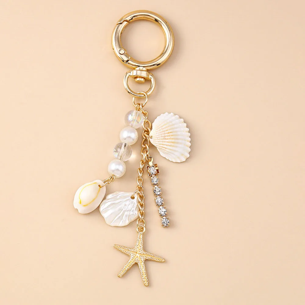Aihua Mode Y2K Gold Farbe Nette Seestern Perlen Muschel Schlüsselbund Schlüssel Ringe für Männer Frauen Handtasche Anhänger DIY Schmuck Geschenk – Detail 7