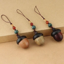 Vintage Wood Acorn Phone Pendant Hanging Keyring Keychains with Removable Lids Gift for Kids and Friends