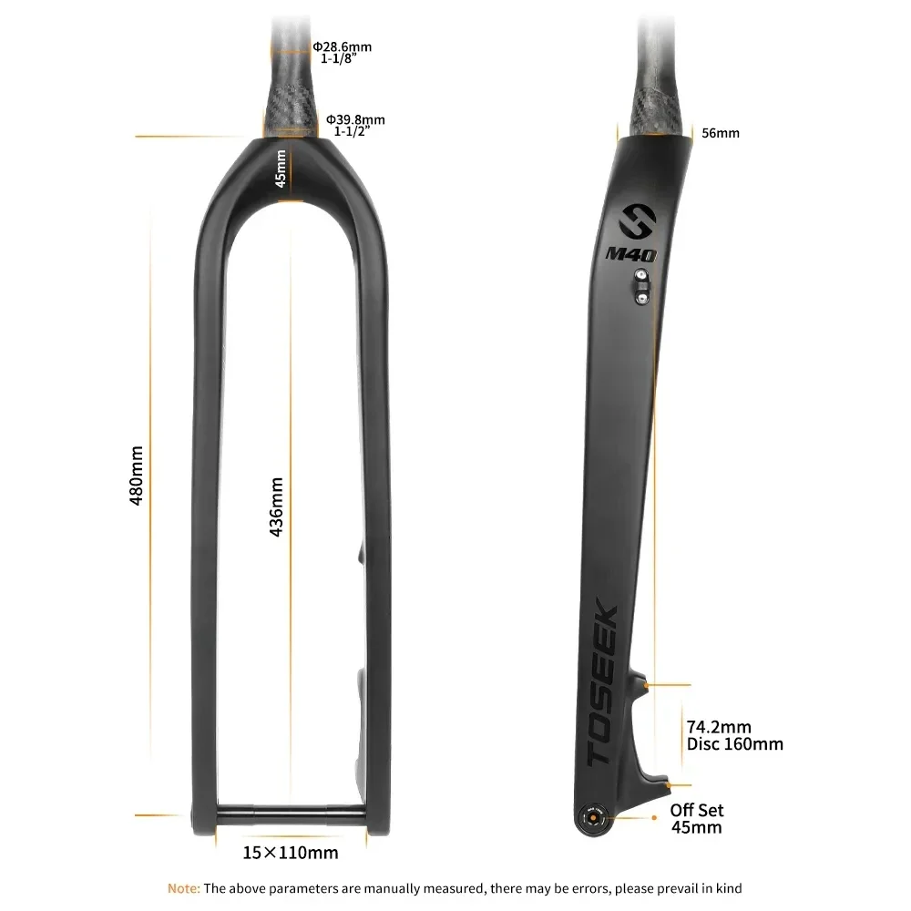 TOSEEK MTB Thru Axle Fork 15*110mm Full Carbon Fiber Bike Front 27.5/29