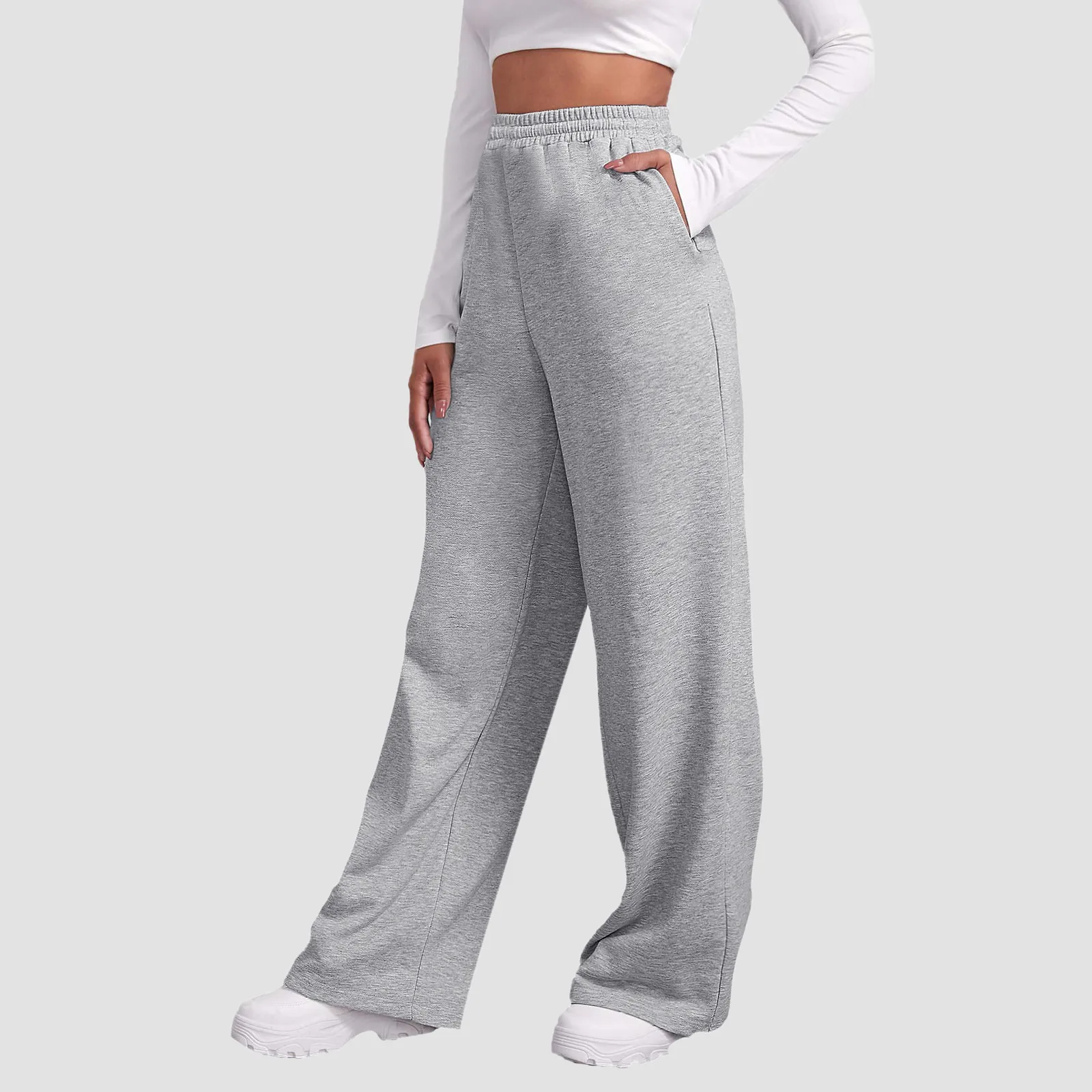 

Women Long Fleece Pants Autumn Elastic Waist Long Wide leg Pants 2023 Casual Female Stright Pants Trousers Spring Sweatpants