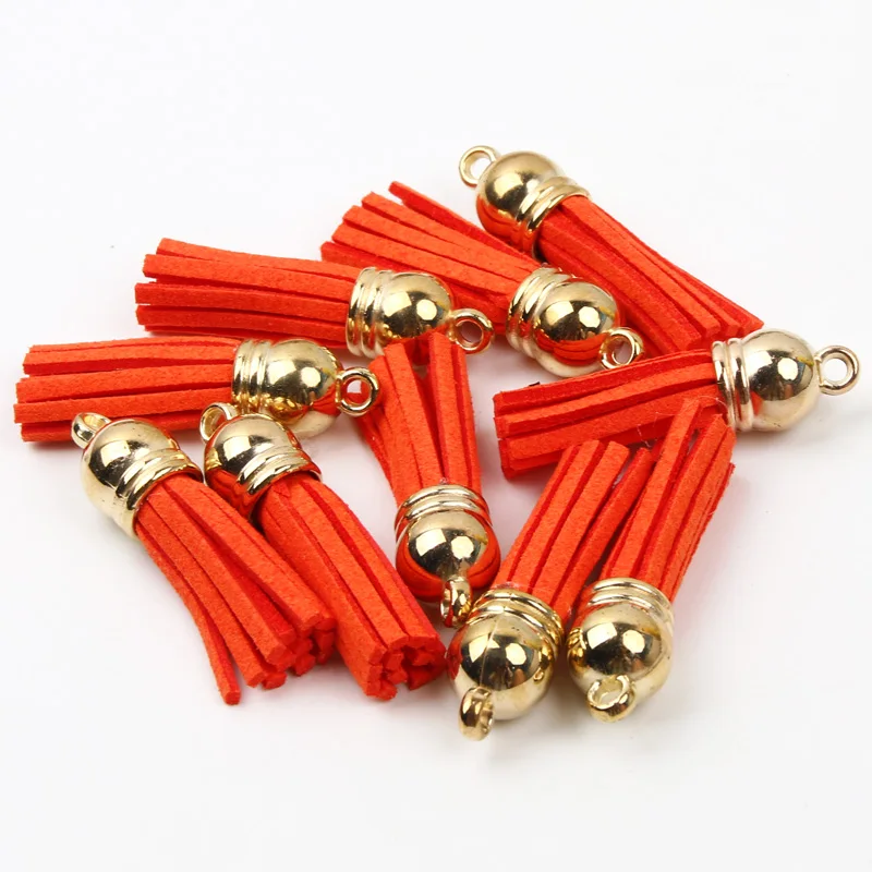 10/20/50Pcs 38mm Gold Color Suede Faux Leather Tassel For Keychain Cellphone Straps Jewelry Summer DIY Pendant Charms Finding