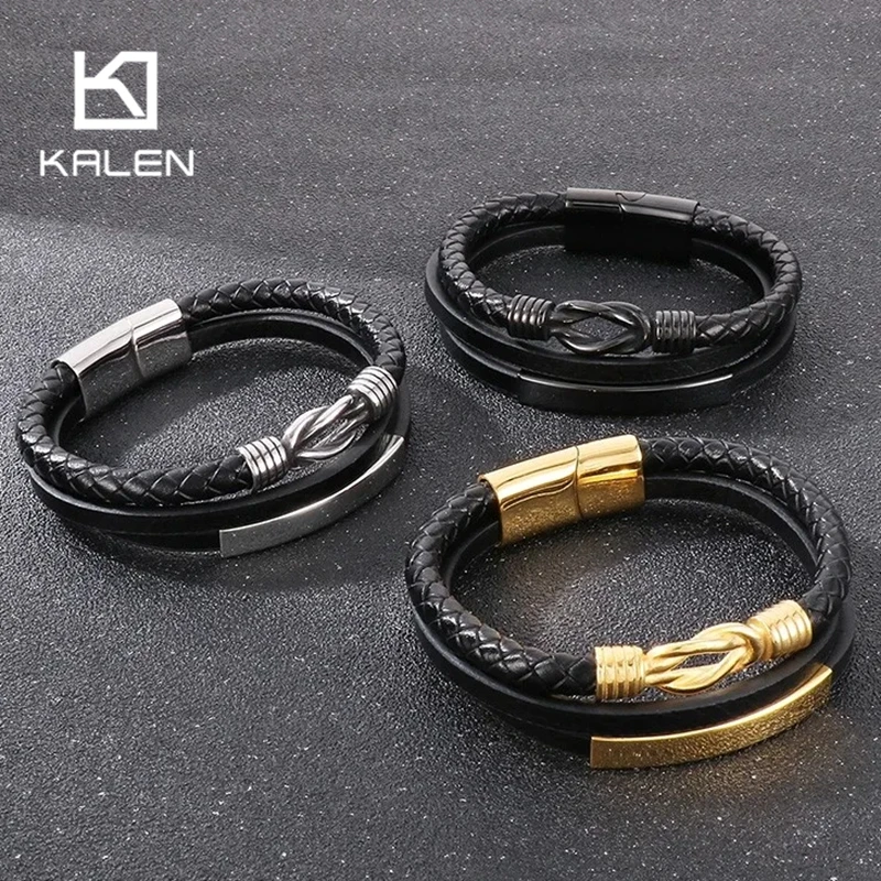 Special Stainless Steel Double Cowhide Leather Bracelet for Men Hip Hop Party Jewelry Personalized Charm Handicrafts Gift