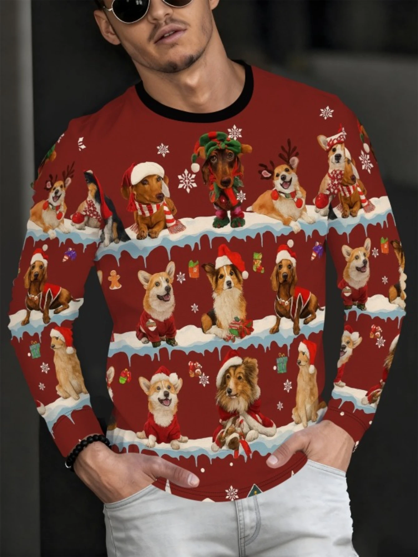 

Christmas Top New Fashionable Daily Christmas Theme Round Neck Long Sleeve T-shirt Autumn/Winter 3D Printed Pattern Sportswear