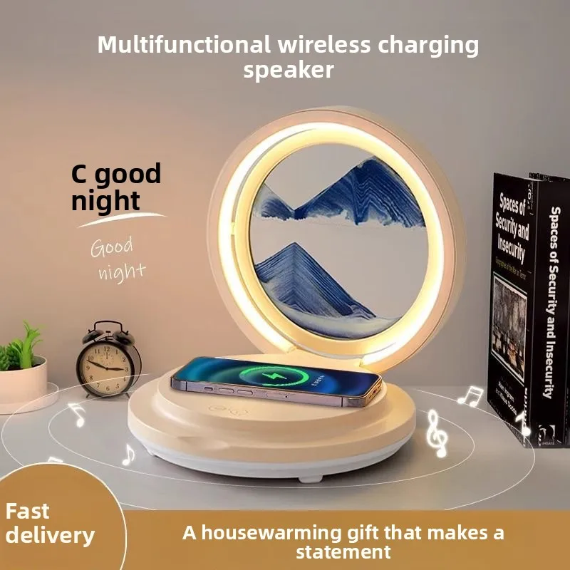New Birthday Gift for Boys  Girls Quicksand Painting Bedside Table Lamp Multi-function Wireless Charging Bluetooth Audio Music