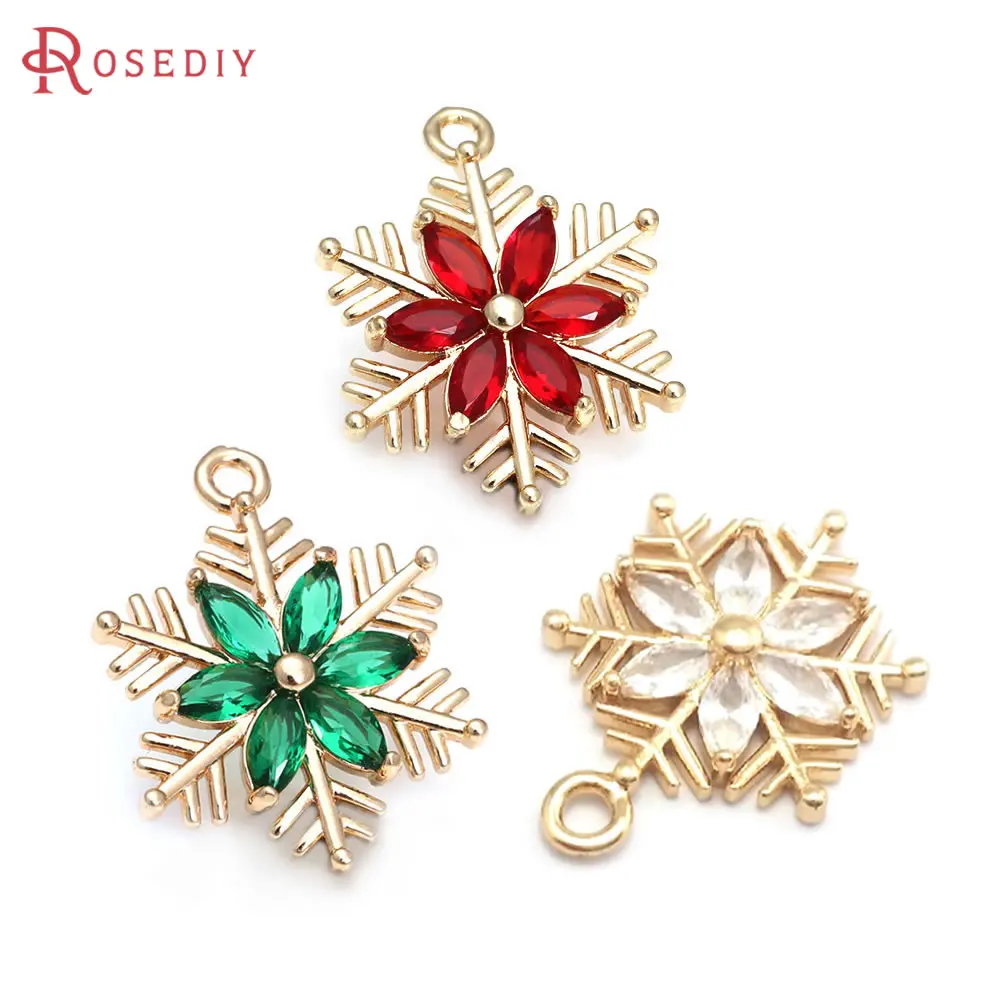 6PCS 16x21MM High Quality 18K Gold Color Brass Zircon Snowflake Charms Pendants Jewelry Making Diy Findings Accessories