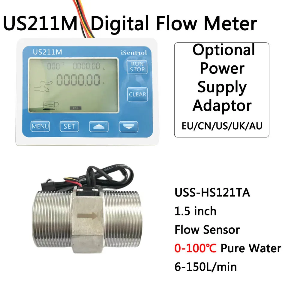 US211MA 1.5 inch pipeline shutdown water alarm, digital display meter, total quantity meter, flow sensor, stainless steel