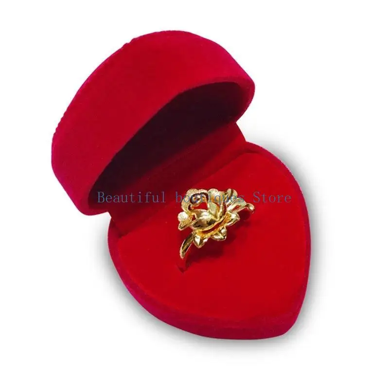 U4LF Red Heart Ring Box Ceremony for Case for Ring Endring Jewel
