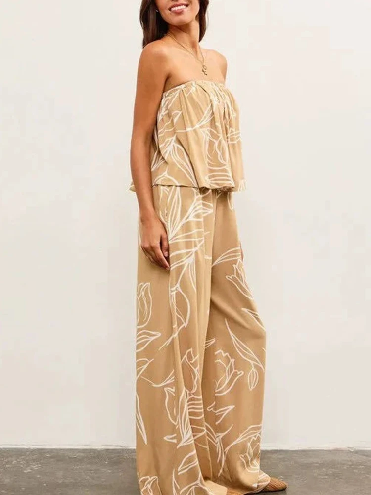 Daily commuting style pleated design top and wide leg pants two-piece set temperament floral pattern print summer new item