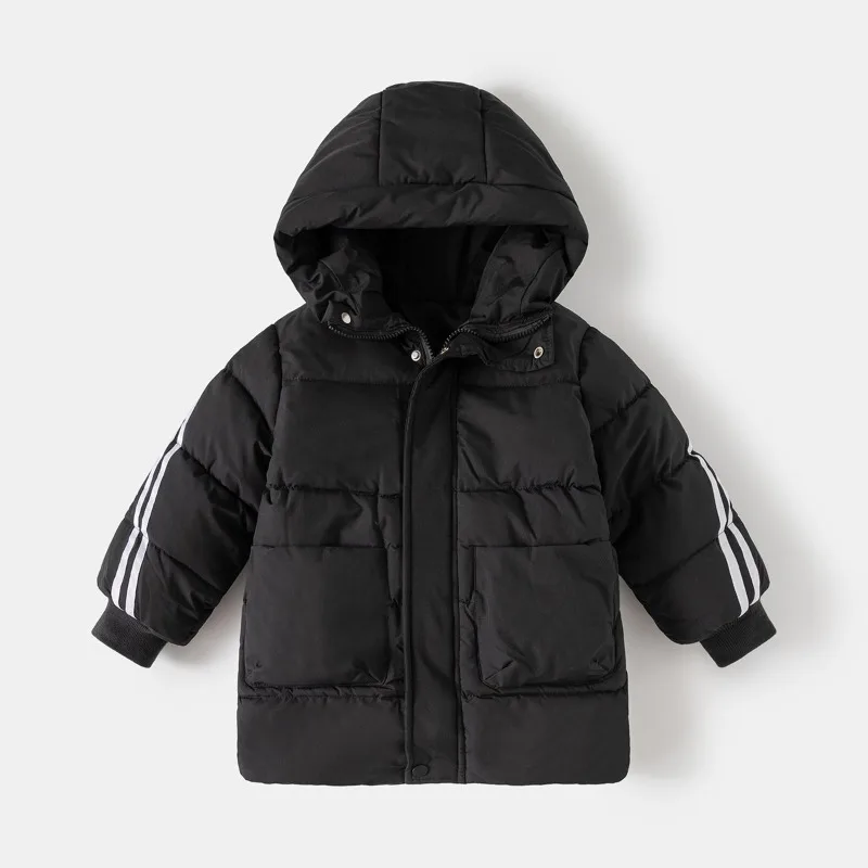 سترات مبطنة بالقطن للأطفال من HoneyCherry - ملابس خارجية متوسطة الطول وسميكة على الطراز الكوري للأولاد والبنات والأطفال الأكبر سنًا