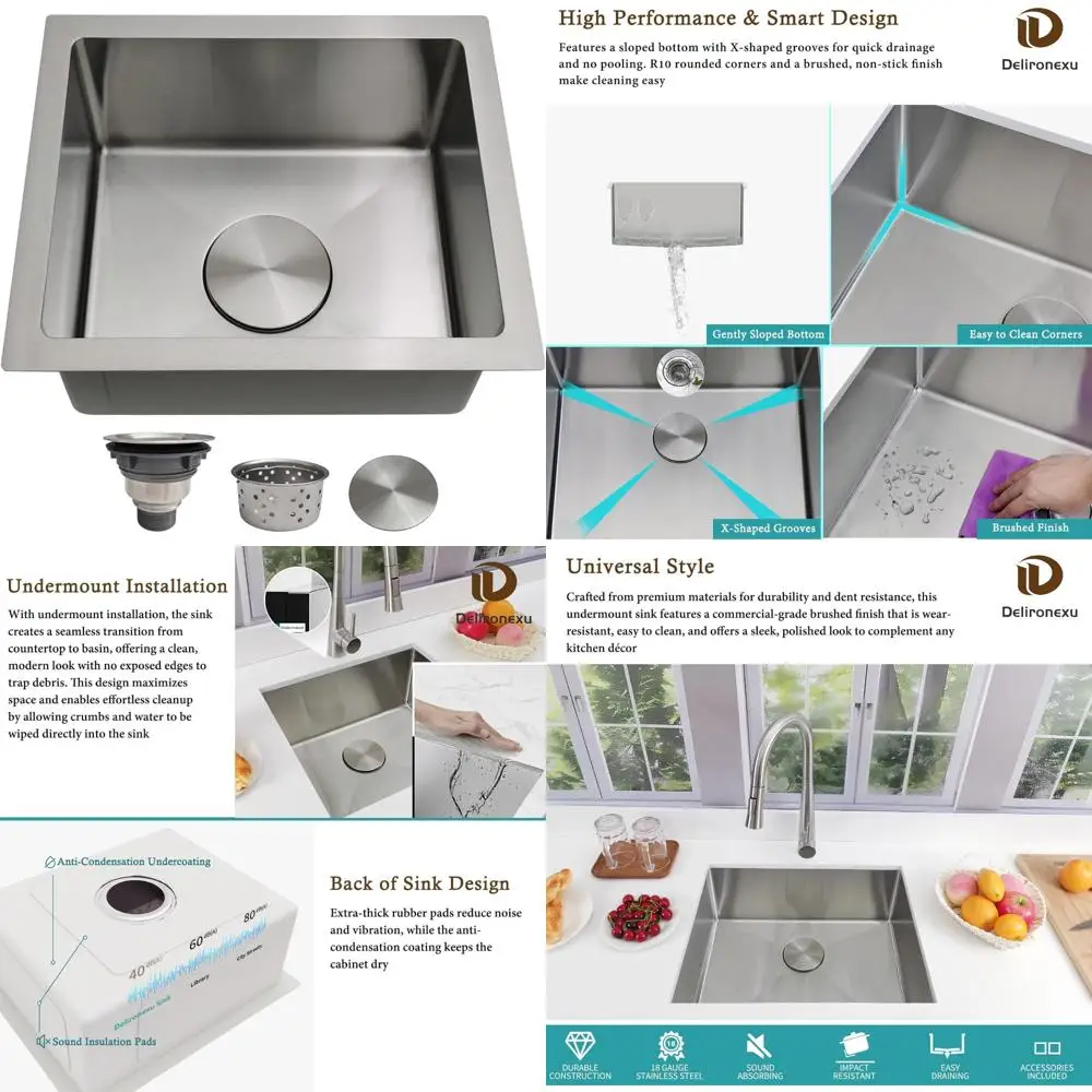 

Stainless Steel 13 Inch Undermount Bar Sink - Single Bowl, Small Kitchen Sink, 13x15x7 Dimensions, Ideal for Wet Bar Area