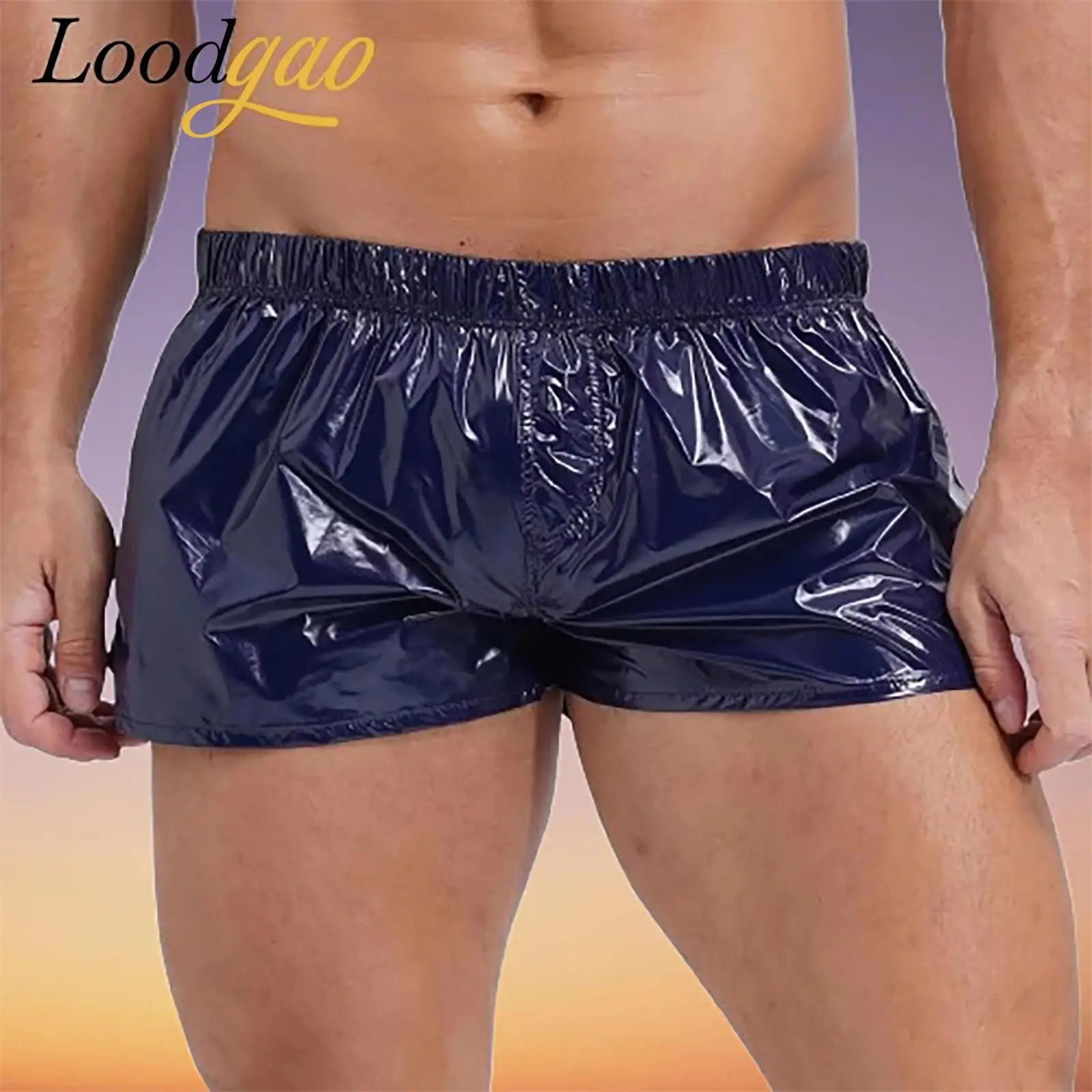 

Мужские пляжные шорты с глянцевыми боковыми разрезами, мужской купальник, пляжная одежда, костюм для вечеринки у бассейна, ночного клуба, плавки с низкой посадкой, плавки