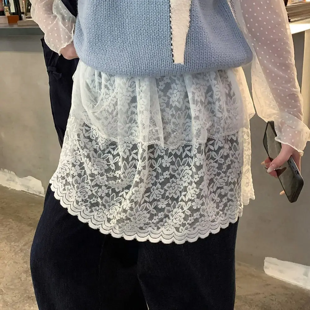 

New Embroidered Flower Mini Lace Skirt See Through Double layered Butt Curtain Long Lace Trim Short Skirt Jeans Decoration