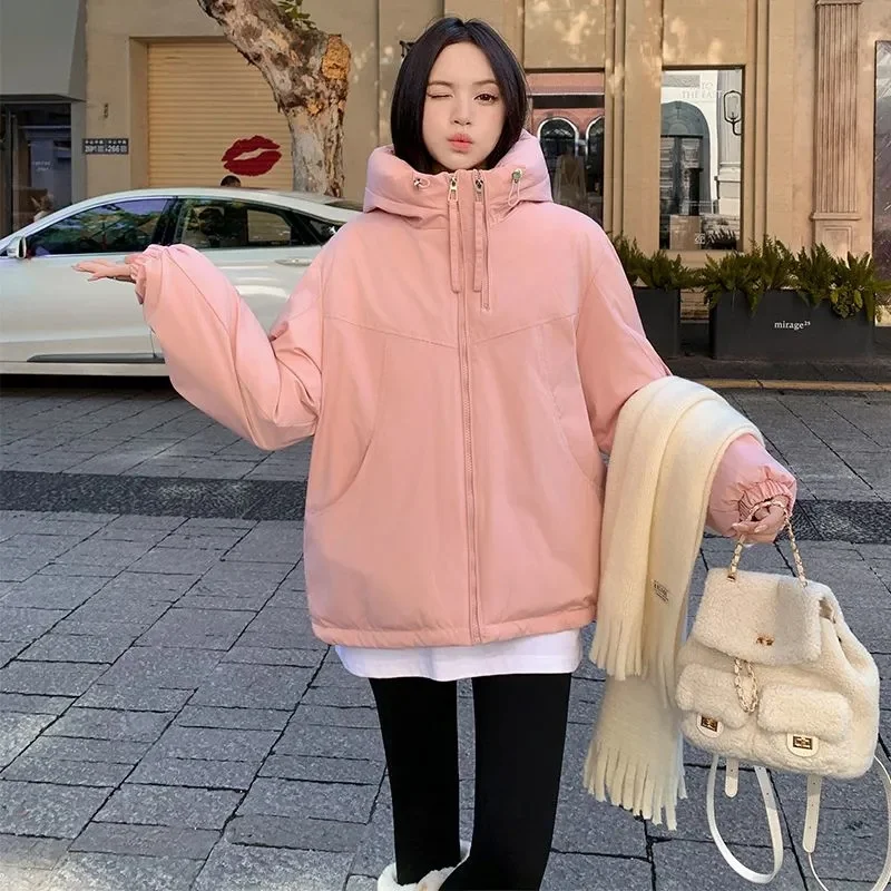 

Women's Winter Jacket Cotton Padded Short Coat Ladies Students Long Sleeved Hooded Warm Outwear