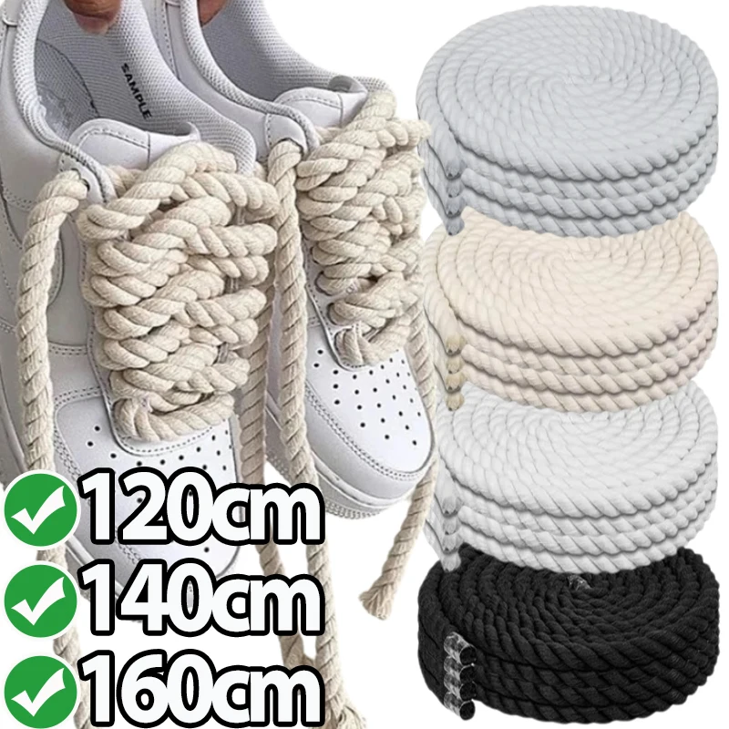 2pcs Bold Cotton Linen Twist Weave Shoelaces Wood Rope Laces 120/140/160CM Men Women Trend Personality Sport Casual Shoes Laces