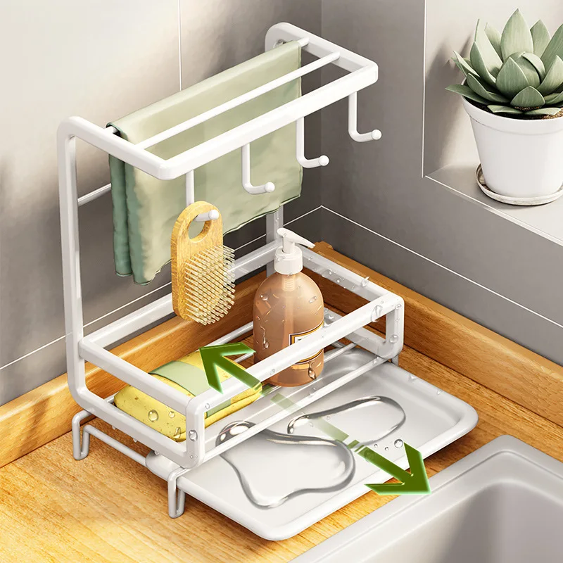 Kitchen Metal Storage Rack Wall-Mounted Condiment Bottle Sponge Rag Storage Shelf Bathroom Skincare Sundries Organizer