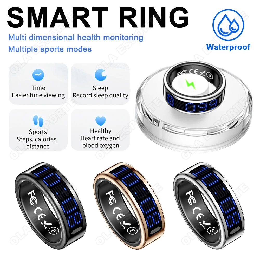 

New Bluetooth Smart Ring LED Display Screen Multiple Sports Modes Pedometer Fitness Rings Sleep Health Monitoring For Men Women