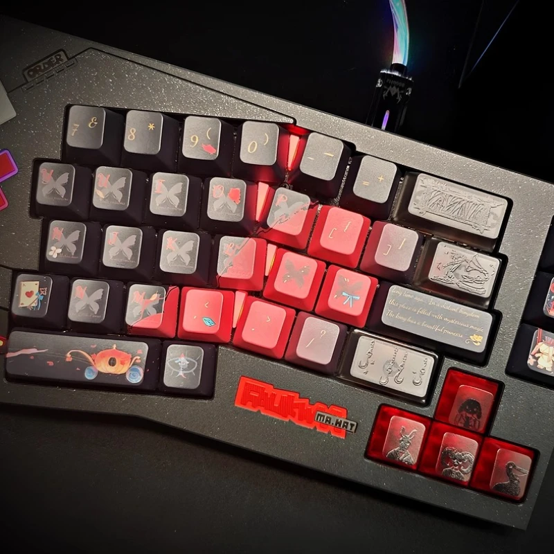 Dark Fairy Tales Keycaps  Custom PBT FC Profile Black Keycap Cute Simple Cartoon Anime Point Key Caps for Gamers Original Design