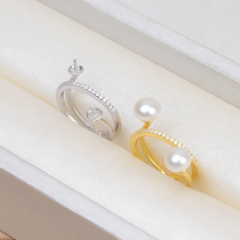 S925 Sterling Silver Adjustable Finger Ring Mountings Base Setting Findings Jewelry Mount Accessories for 6-7mm Pearls 3pcs/lot