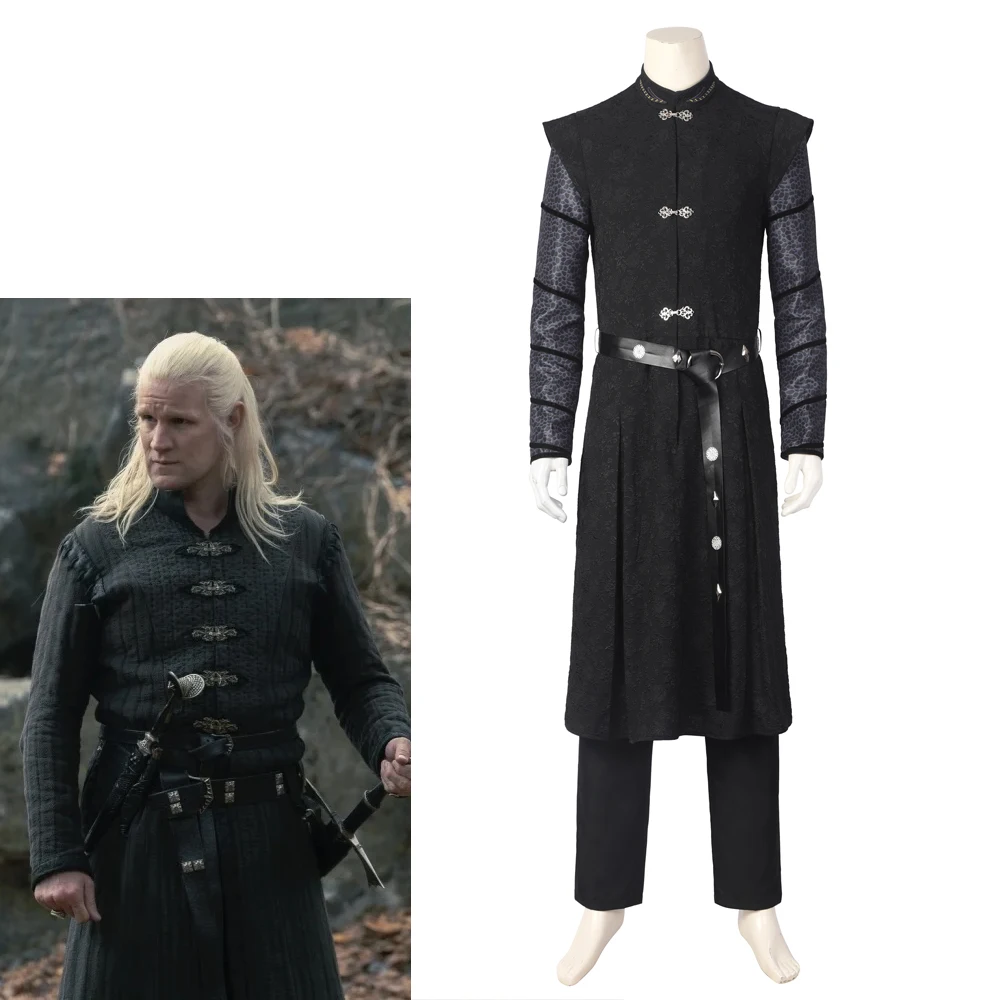 Daemon Cosplay Targaryen Costume Men's Jacket Pants with Belt Black Suit Halloween Carnival Party Outfit