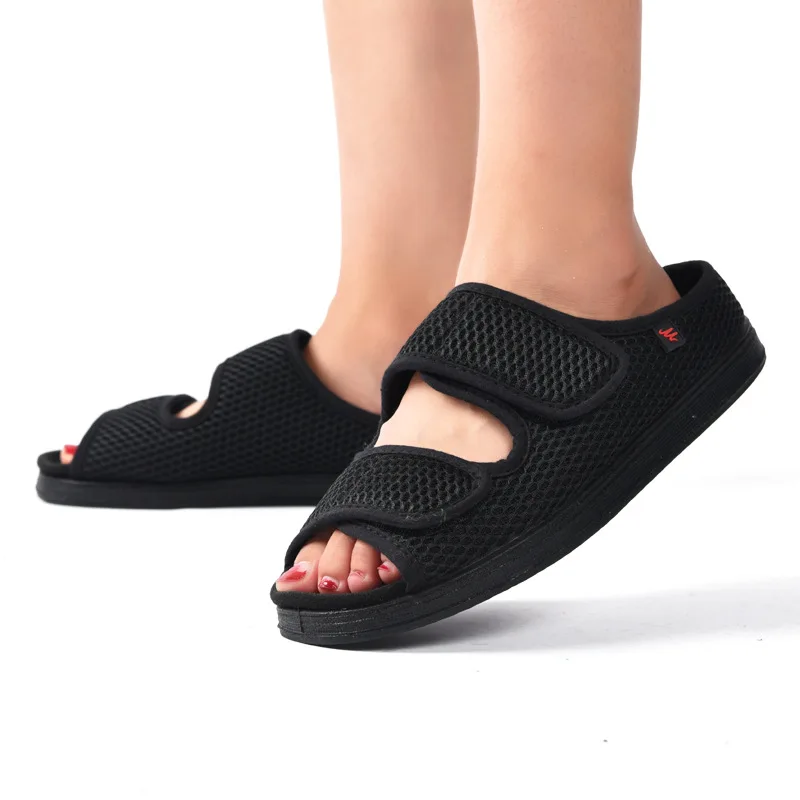 summer net new slipper foot is wide and bloated big foot bone can adjust rubber foam bottom loose cloth Breathable wear-resistan