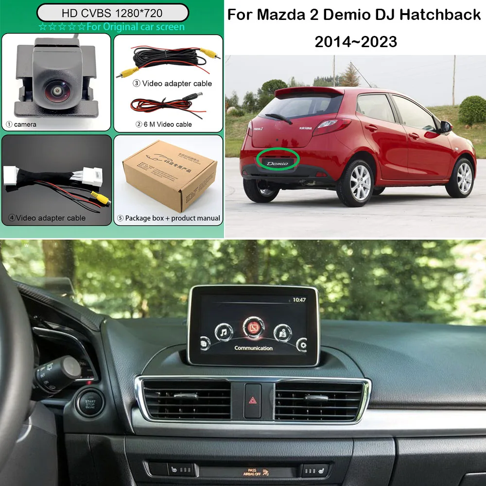 For Mazda 2 Demio DJ Hatch 2015~2023 Car FishEye Rear View Camera Work with OEM Stereo Backup Reverse Camera 28 pin Adapter wire