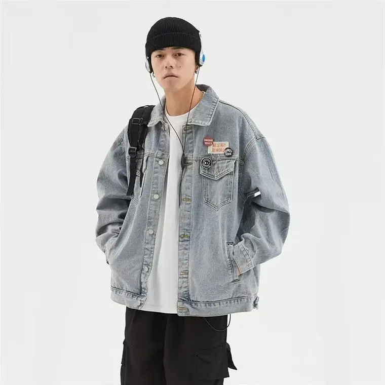 

Retro American High Street Denim Jaet Loose Casual Square Collar Sli Trendy Brand Outerwear for Men And Women