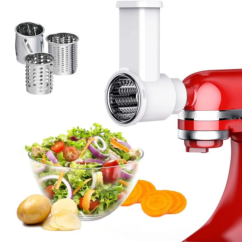 New Slicer Shredder Attachments, Fresh Prep Vegetable Slicer for Kitchenaid Stand Mixer, Salad Maker with Cleaning Brush