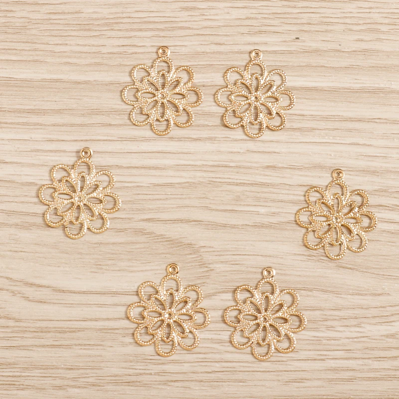 Tusember 80 Stück 20*23mm Legierung Goldfarben Hohle Blumen Charms für DIY Handgemachte Anhänger Halsketten Ohrringe Damenschmuckherstellung – Detail 4