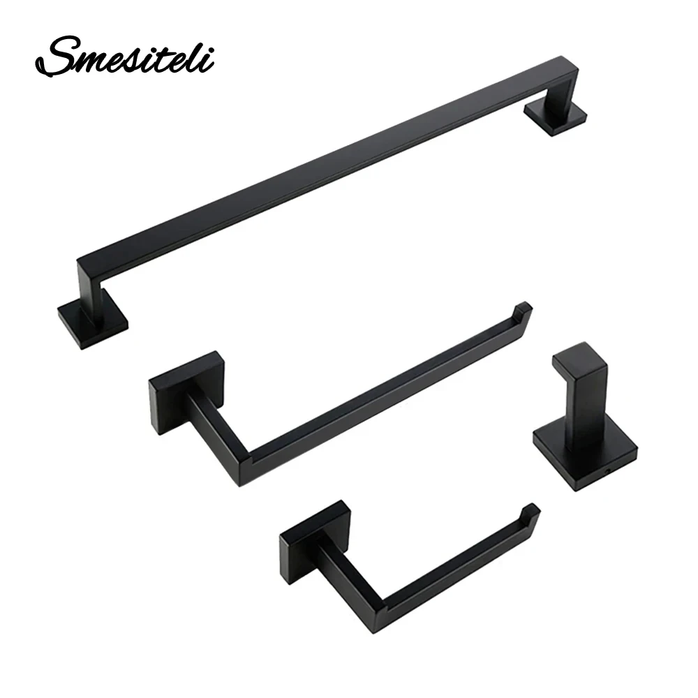 Bathroom Accessories Set Matte Black Wall Shelf Toilet Roll Paper Holder Robe Hook Hanger Towel Rail Bar Rack Ring Bath Hardware