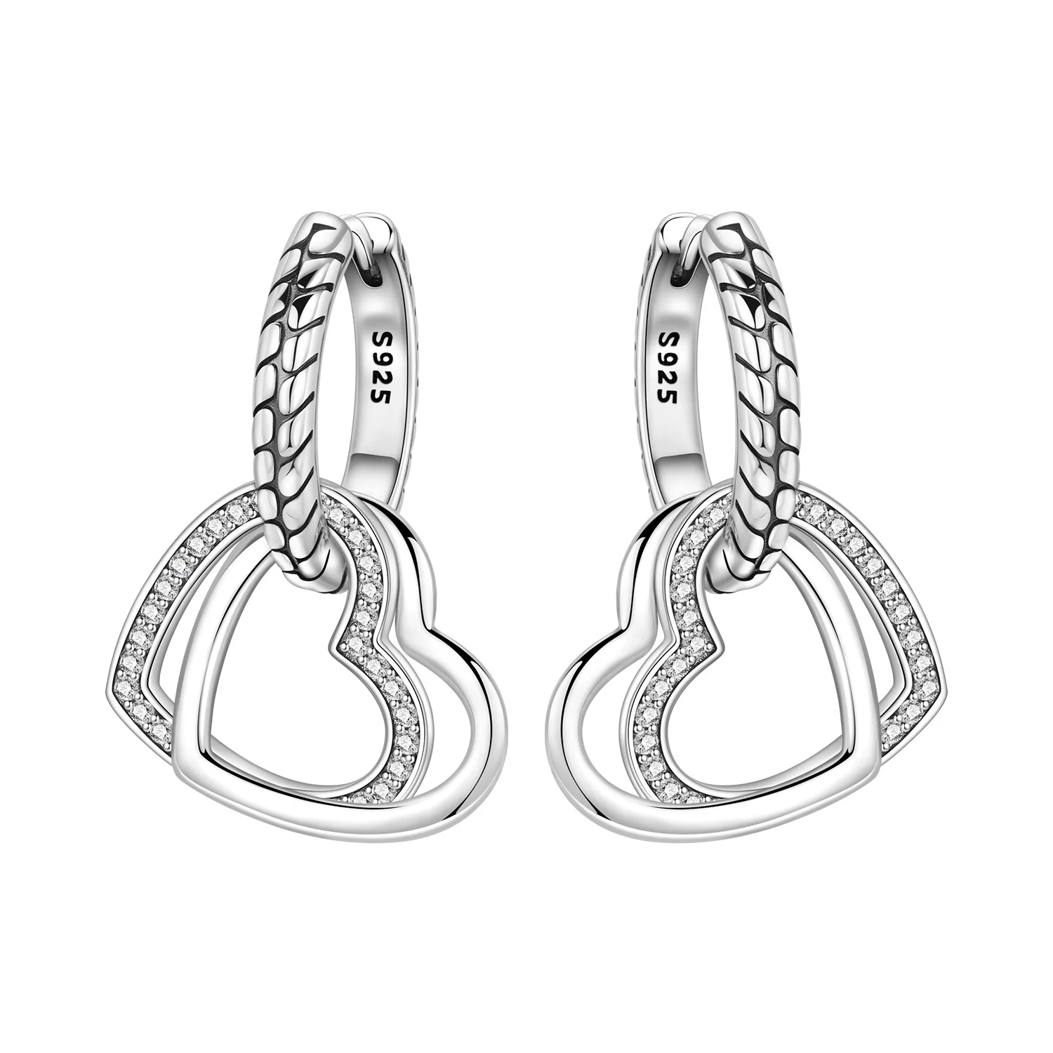 Orstarry 925 Sterling Silber doppellagige herzförmige Ohrringe, origineller Schmuck, Tropfenohrringe, Schmuck, Party, Jahrestag, Geschenke