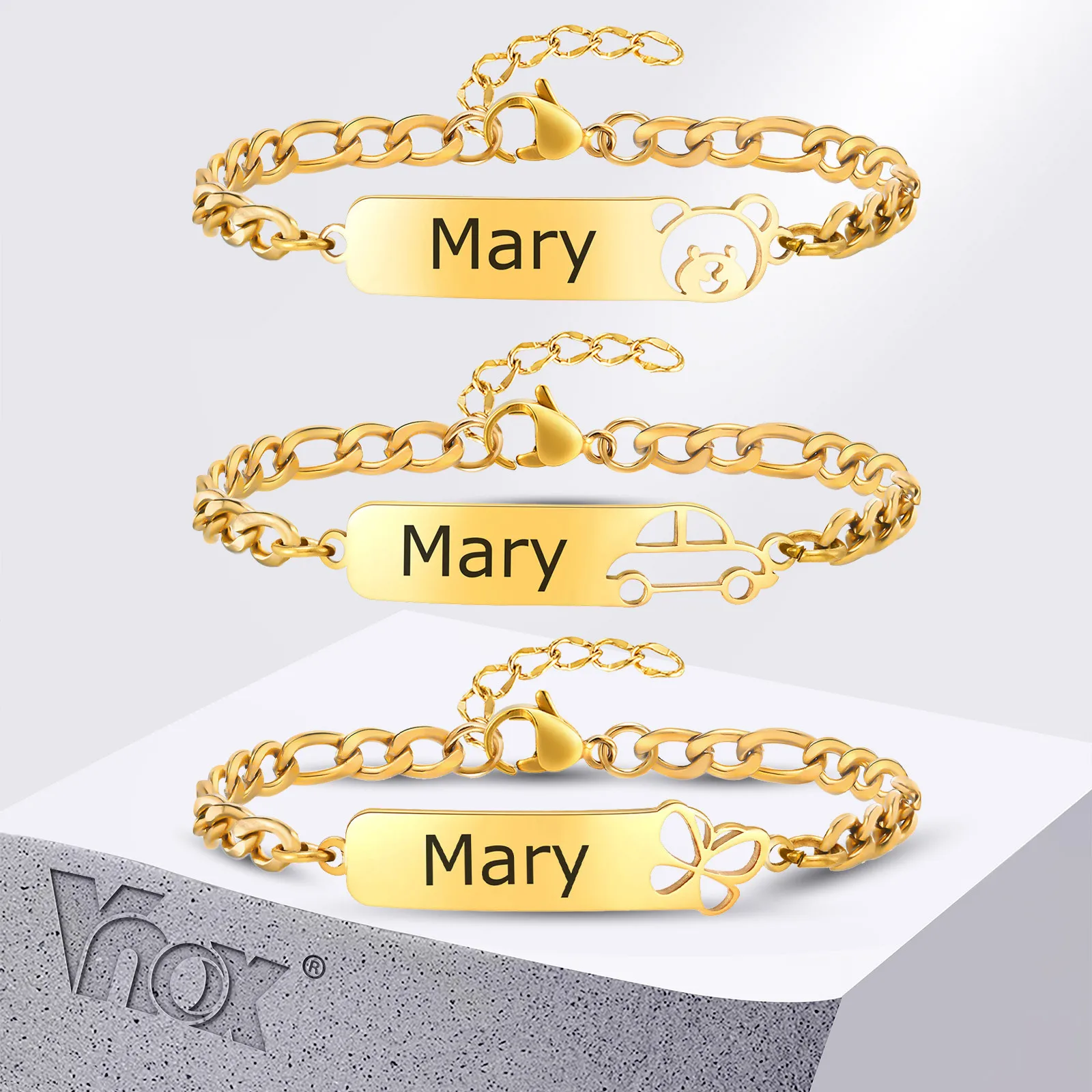 

Vnox Free Engrave Name ID Bracelets,Hollow Bear Butterfly Car Bangles,Custom Baptism Gift for Daughter Son,Baby Girls Bracelets